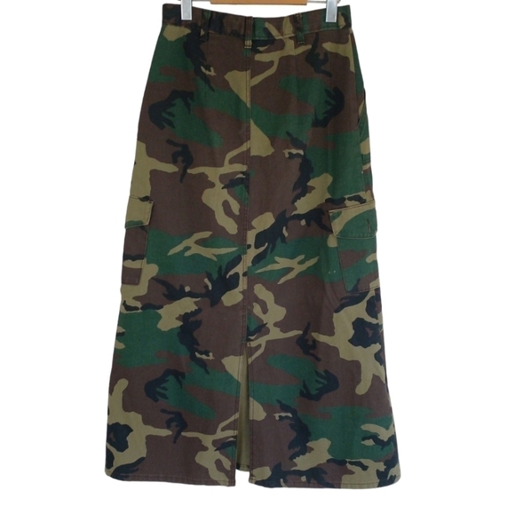 Vintage Western Camo Denim Maxi Skirt with Pockets S M - Picture 3 of 4